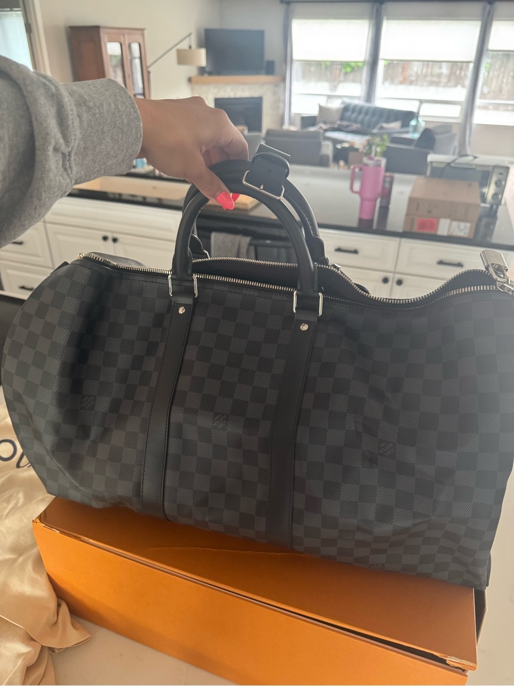 Louis Vuitton Black Damier Graphite Keepall Duffel with Top Handles